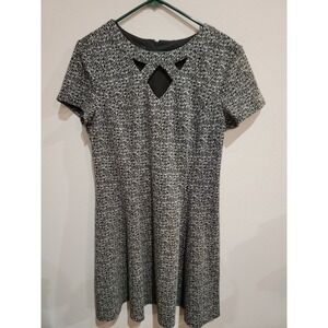 Alyx Short Sleeve Knit Fit & Flare Black White Dress Sz 16 Neckline Cutouts
